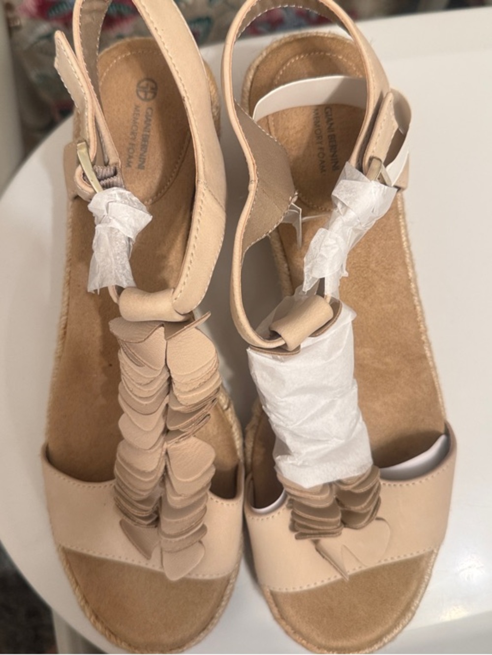 Gianni Bini Beige Layered Front Wedge Sandals